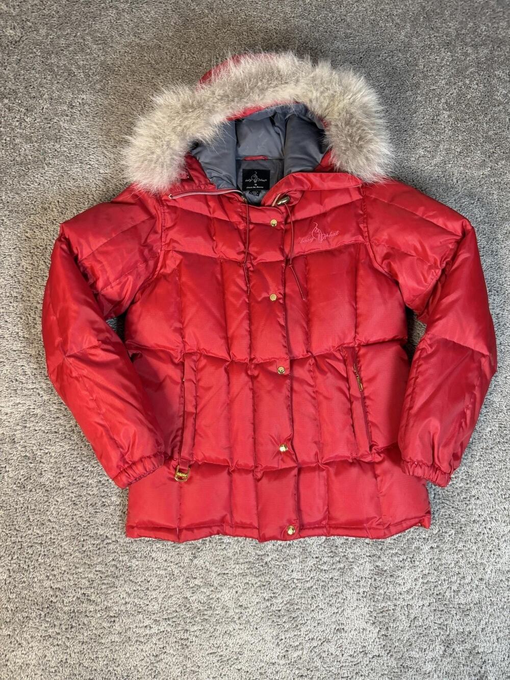 Vintage Baby Phat Jacket Womens M Red Goose Down Coyote Fur Trim Puffer Y2K